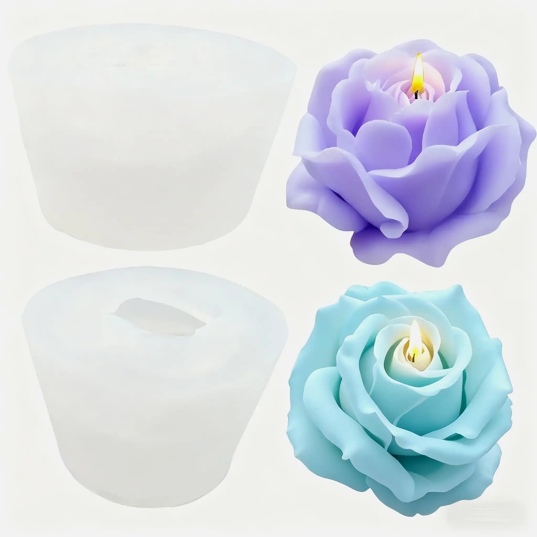 Soap Making Gifts - 2 Stück romantische 3D-Rosen-Silikon-Kerzenformen – wiederverwendbare