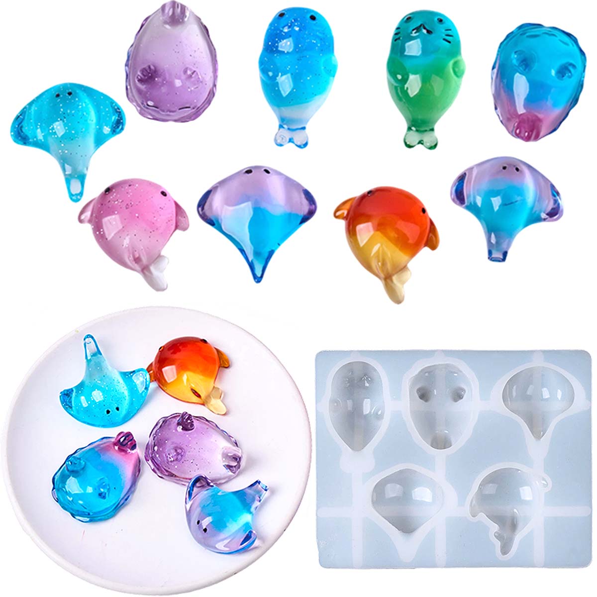 Soap Making Instructions - 3D-Heilungs-Silikonform mit Kawaii Manta-Rochen- und Wal-Motiv
